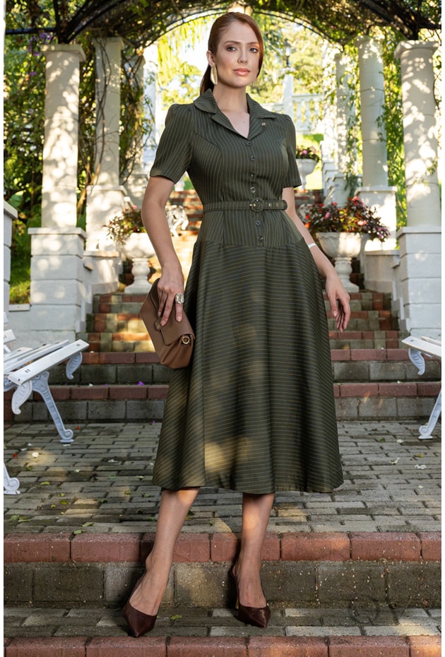 VESTIDO LISTRADO EM ALFAIATARIA VERDE - JANY PIM