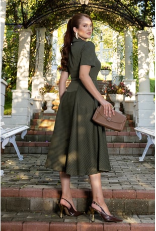 VESTIDO LISTRADO EM ALFAIATARIA VERDE - JANY PIM