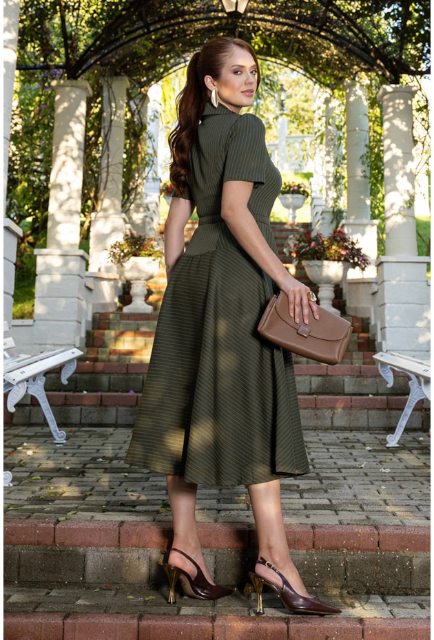 VESTIDO LISTRADO EM ALFAIATARIA VERDE - JANY PIM