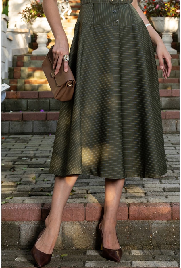 VESTIDO LISTRADO EM ALFAIATARIA VERDE - JANY PIM