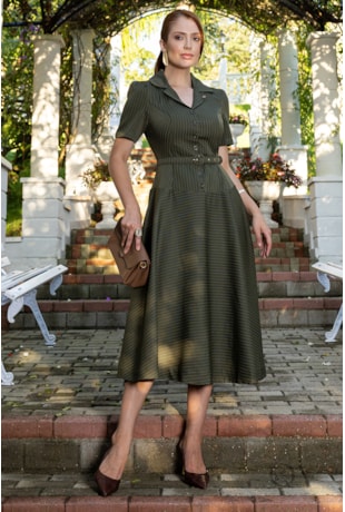 VESTIDO LISTRADO EM ALFAIATARIA VERDE - JANY PIM