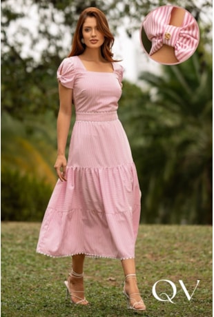 VESTIDO LISTRADO EM SPANDEX ROSA - JANY PIM