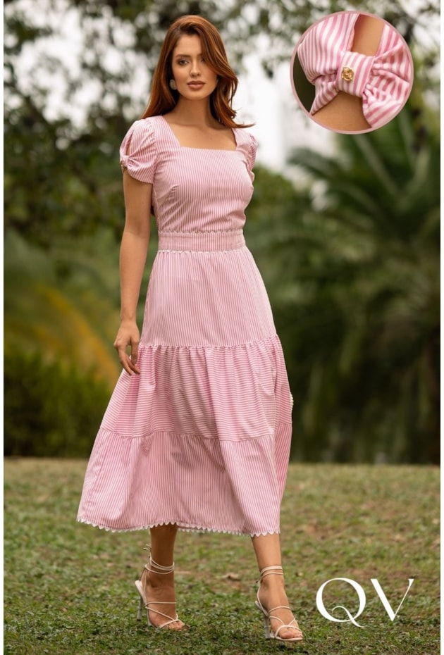 VESTIDO LISTRADO EM SPANDEX ROSA - JANY PIM