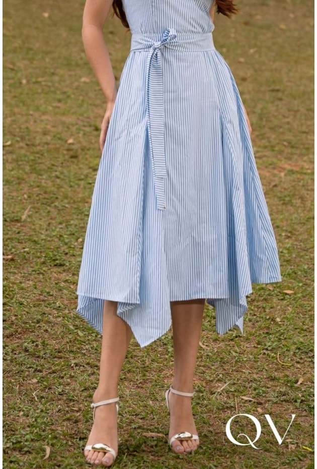 VESTIDO LISTRADO EM TRICOLINE AZUL - JANY PIM