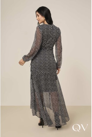 VESTIDO LONGO CHIFFON ESTAMPADO PRETO - TITANIUM JEANS