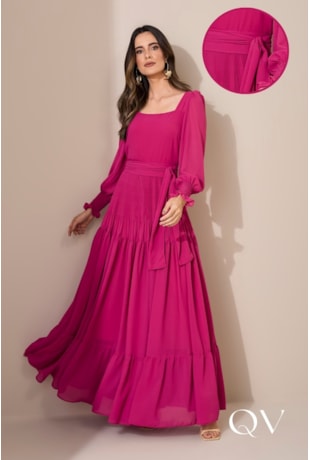 VESTIDO LONGO CHIFFON TOQUE DE SEDA PINK - JANY PIM VESTIDO LONGO CHIFFON TOQUE DE SEDA PINK - JANY PIM