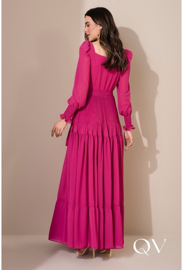 VESTIDO LONGO CHIFFON TOQUE DE SEDA PINK - JANY PIM