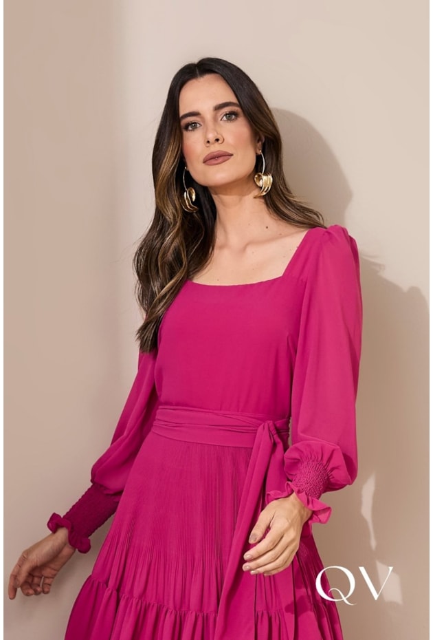 VESTIDO LONGO CHIFFON TOQUE DE SEDA PINK - JANY PIM