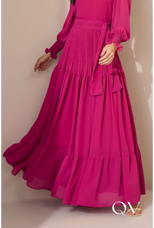 VESTIDO LONGO CHIFFON TOQUE DE SEDA PINK - JANY PIM