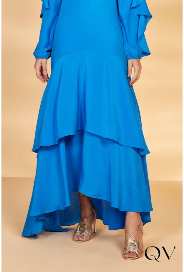 VESTIDO LONGO COM BABADOS AZUL - TITANIUM JEANS VESTIDO LONGO COM BABADOS AZUL - TITANIUM JEANS