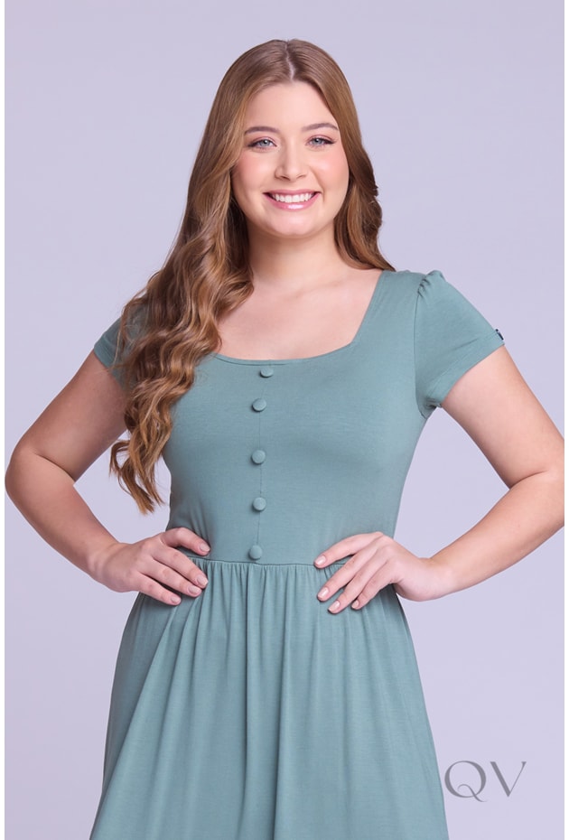 VESTIDO LONGO COM BABADOS EM MALHA VERDE - HAPUK