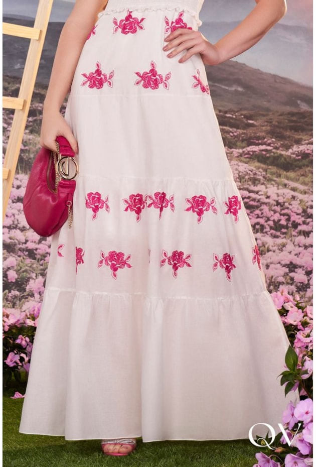 VESTIDO LONGO COM BORDADO INDUSTRIAL FLORAL PINK - FASCÍNIUS VESTIDO LONGO COM BORDADO INDUSTRIAL FLORAL PINK - FASCÍNIUS