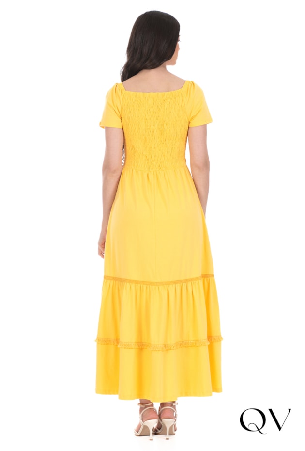 VESTIDO LONGO COM FRANJINHAS AMARELO - HAPUK