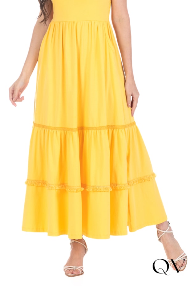 VESTIDO LONGO COM FRANJINHAS AMARELO - HAPUK