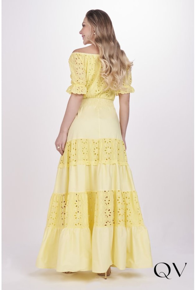 Vestido Longo Com Laise Amarelo Fascínius Moda Evangélica Feminina