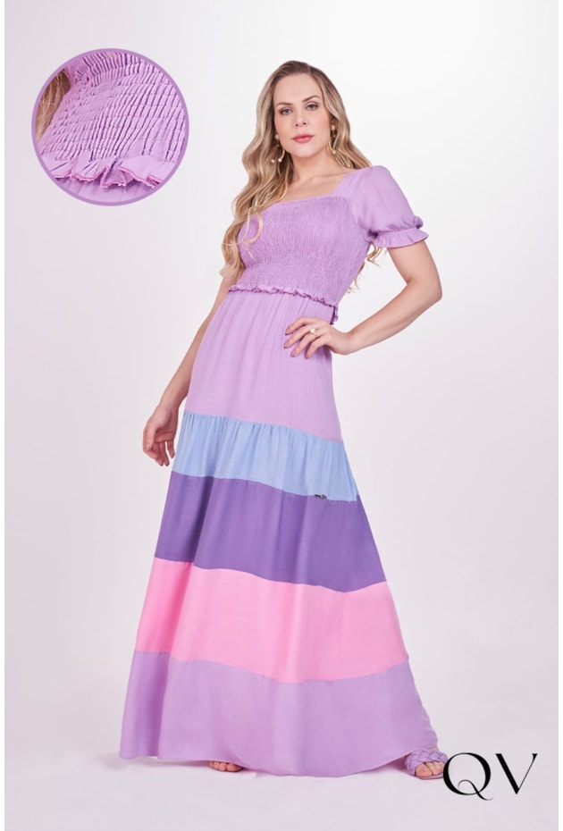 VESTIDO LONGO COM LASTÉX LILÁS - FASCÍNIUS VESTIDO LONGO COM LASTÉX LILÁS - FASCÍNIUS