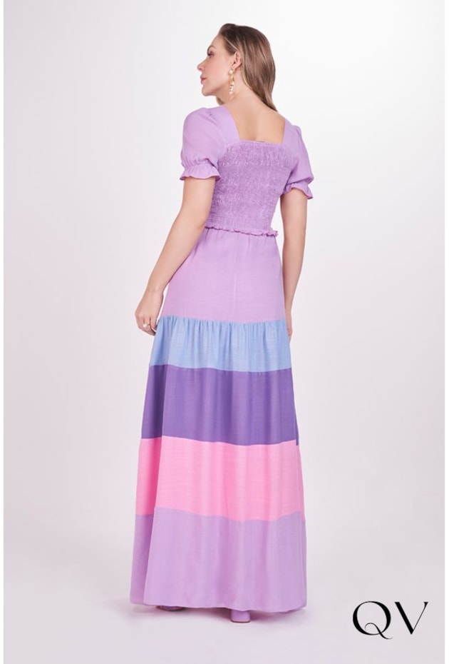 VESTIDO LONGO COM LASTÉX LILÁS - FASCÍNIUS VESTIDO LONGO COM LASTÉX LILÁS - FASCÍNIUS