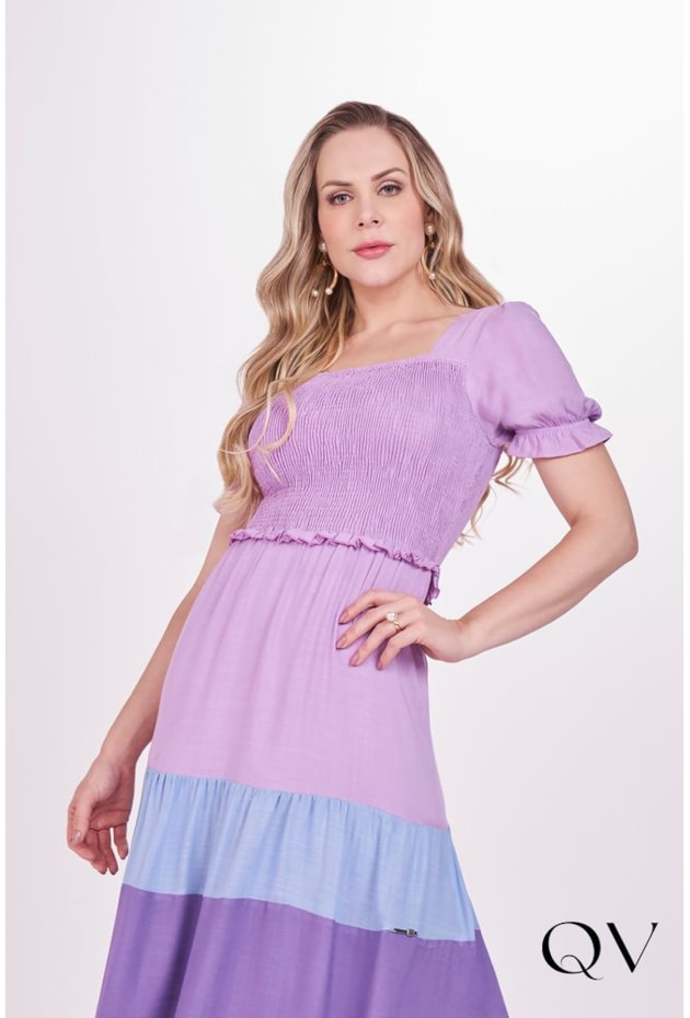 VESTIDO LONGO COM LASTÉX LILÁS - FASCÍNIUS VESTIDO LONGO COM LASTÉX LILÁS - FASCÍNIUS