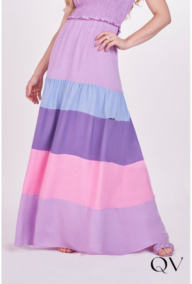 VESTIDO LONGO COM LASTÉX LILÁS - FASCÍNIUS VESTIDO LONGO COM LASTÉX LILÁS - FASCÍNIUS
