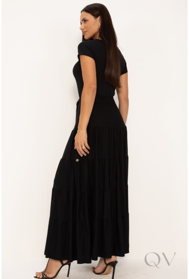 VESTIDO LONGO COM MARIAS EM MALHA PRETO - LEKAZIS