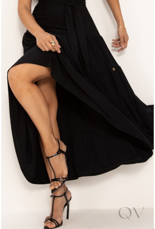 VESTIDO LONGO COM MARIAS EM MALHA PRETO - LEKAZIS