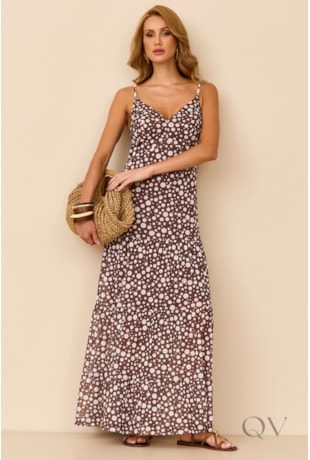 VESTIDO LONGO COM POÁ EM TULE MARROM - ARTSY