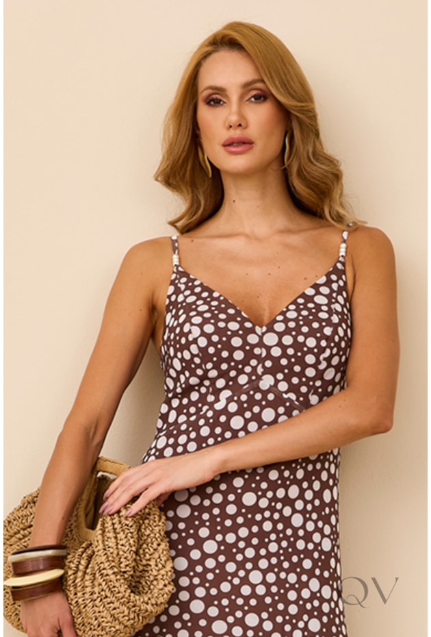 VESTIDO LONGO COM POÁ EM TULE MARROM - ARTSY