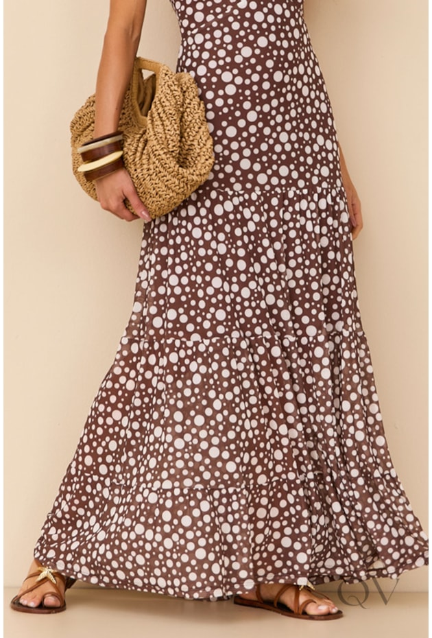 VESTIDO LONGO COM POÁ EM TULE MARROM - ARTSY