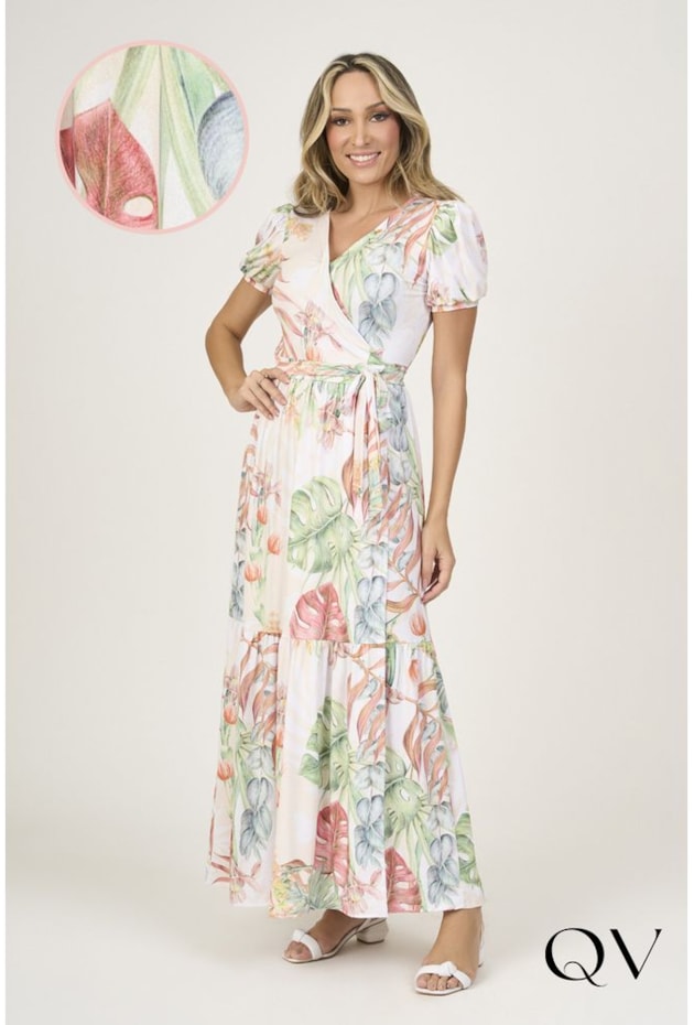 VESTIDO LONGO COM TRANSPASSE ESTAMPADO - VIA TOLENTINO