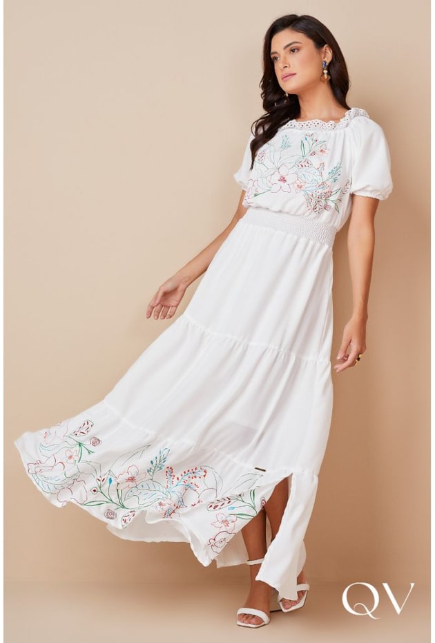 Longo Estampado Vestido Longo Branco Florido Vestido Branco