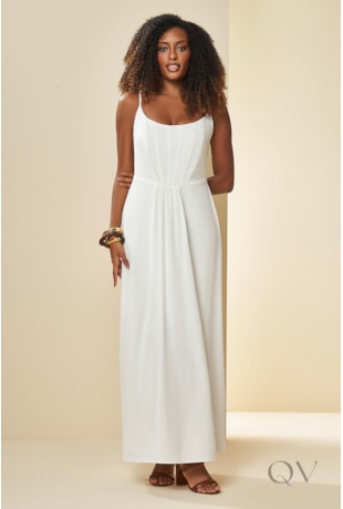 VESTIDO LONGO DE ALÇA EM PLANO LINEN OFF WHITE - DOCE TRAMA