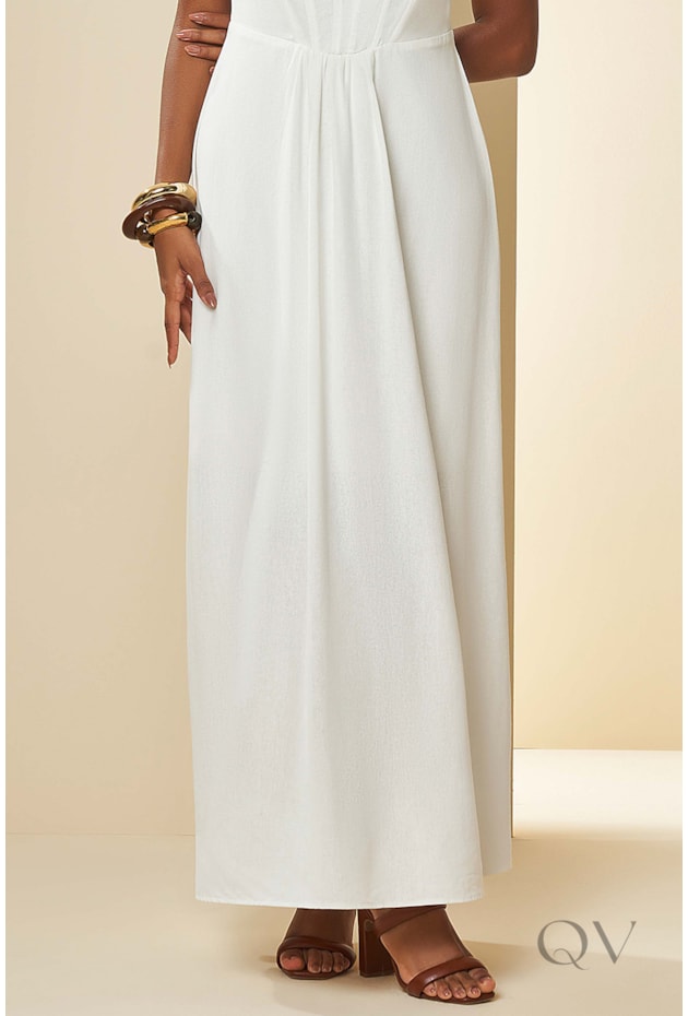 VESTIDO LONGO DE ALÇA EM PLANO LINEN OFF WHITE - DOCE TRAMA