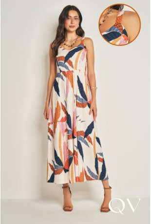 VESTIDO LONGO DE ALÇA EM PLANO VISCOLINHO BEGE - DOCE TRAMA