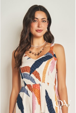 VESTIDO LONGO DE ALÇA EM PLANO VISCOLINHO BEGE - DOCE TRAMA