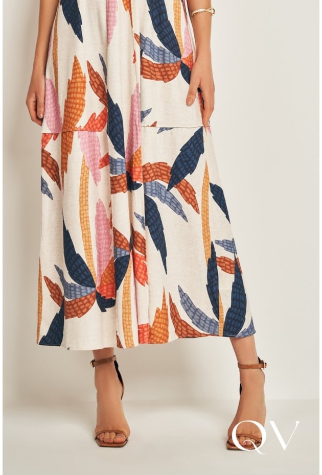 VESTIDO LONGO DE ALÇA EM PLANO VISCOLINHO BEGE - DOCE TRAMA