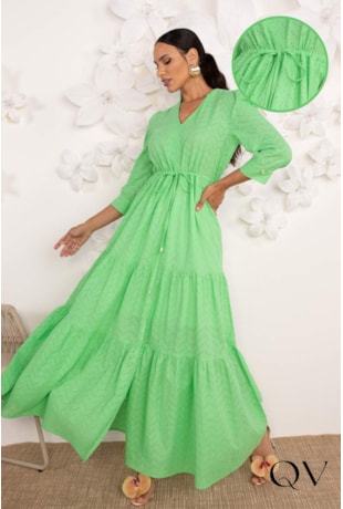 VESTIDO LONGO DE LAISE VERDE MENTA - LEKAZIS