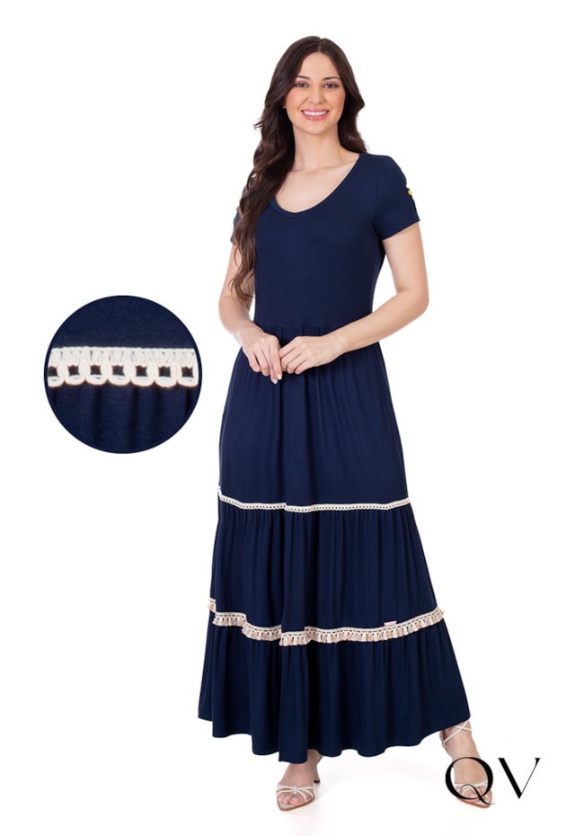 VESTIDO LONGO DET FRANJINHAS MARINHO - HAPUK VESTIDO LONGO DET FRANJINHAS MARINHO - HAPUK