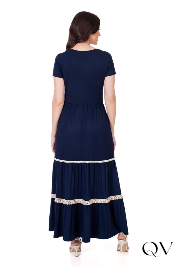 VESTIDO LONGO DET FRANJINHAS MARINHO - HAPUK VESTIDO LONGO DET FRANJINHAS MARINHO - HAPUK
