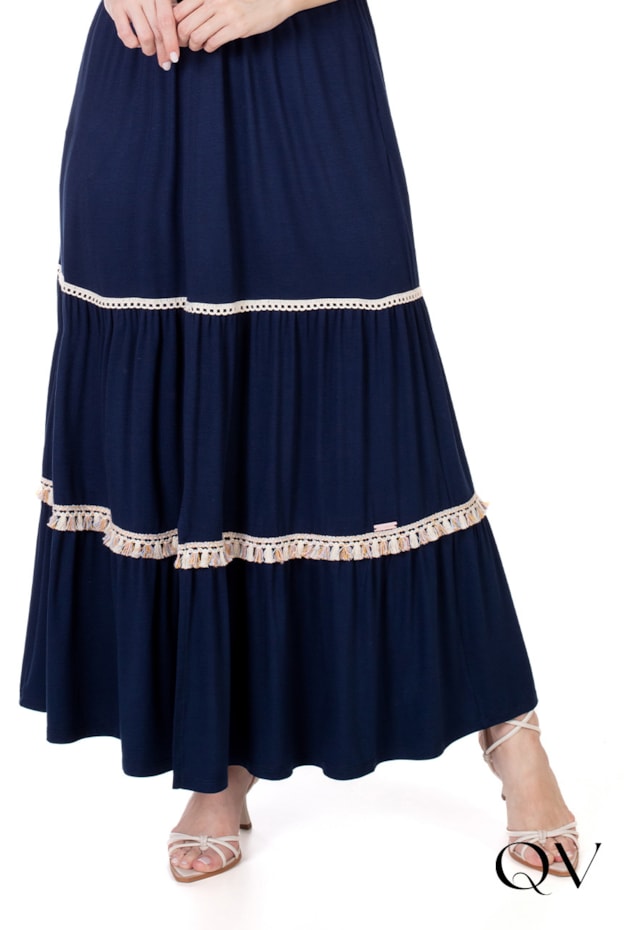 VESTIDO LONGO DET FRANJINHAS MARINHO - HAPUK VESTIDO LONGO DET FRANJINHAS MARINHO - HAPUK