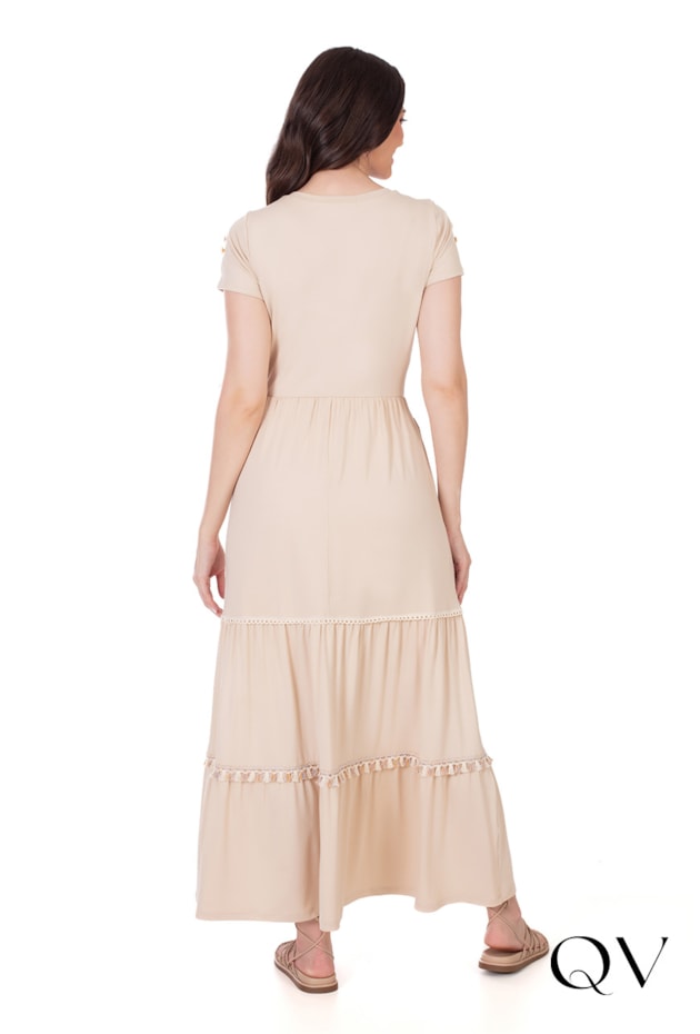 VESTIDO LONGO DET FRANJINHAS NUDE - HAPUK