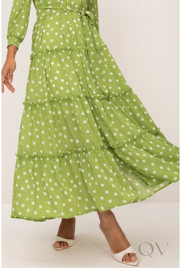 VESTIDO LONGO EM AVA PRINT COM POÁS OFF FUNDO VERDE - LEKAZIS