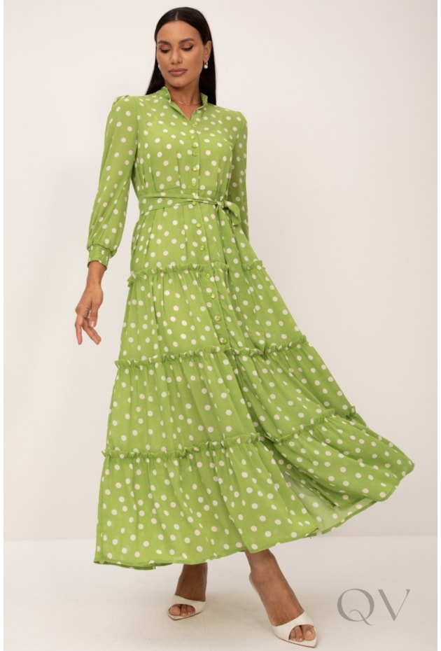 VESTIDO LONGO EM AVA PRINT COM POÁS OFF FUNDO VERDE - LEKAZIS