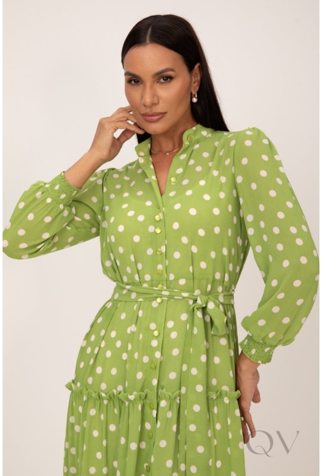 VESTIDO LONGO EM AVA PRINT COM POÁS OFF FUNDO VERDE - LEKAZIS