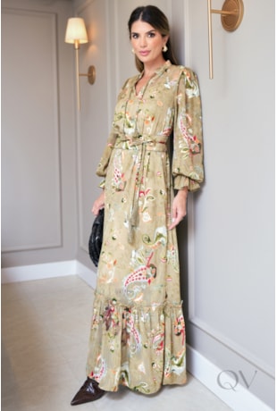 VESTIDO LONGO EM CHIFFON COM ESTAMPA - LUZIA FAZZOLLI
