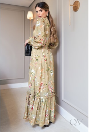 VESTIDO LONGO EM CHIFFON COM ESTAMPA - LUZIA FAZZOLLI