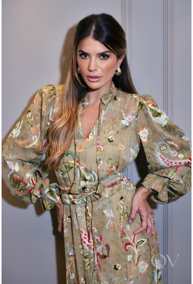 VESTIDO LONGO EM CHIFFON COM ESTAMPA - LUZIA FAZZOLLI