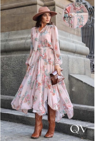 VESTIDO LONGO EM CHIFFON ESTAMPADO - LUZIA FAZZOLLI