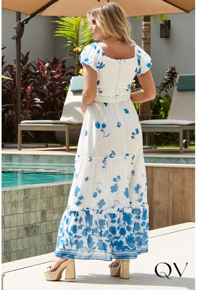 VESTIDO LONGO EM CHIFFON FLORAL AZUL - LUZIA FAZZOLLI VESTIDO LONGO EM CHIFFON FLORAL AZUL - LUZIA FAZZOLLI