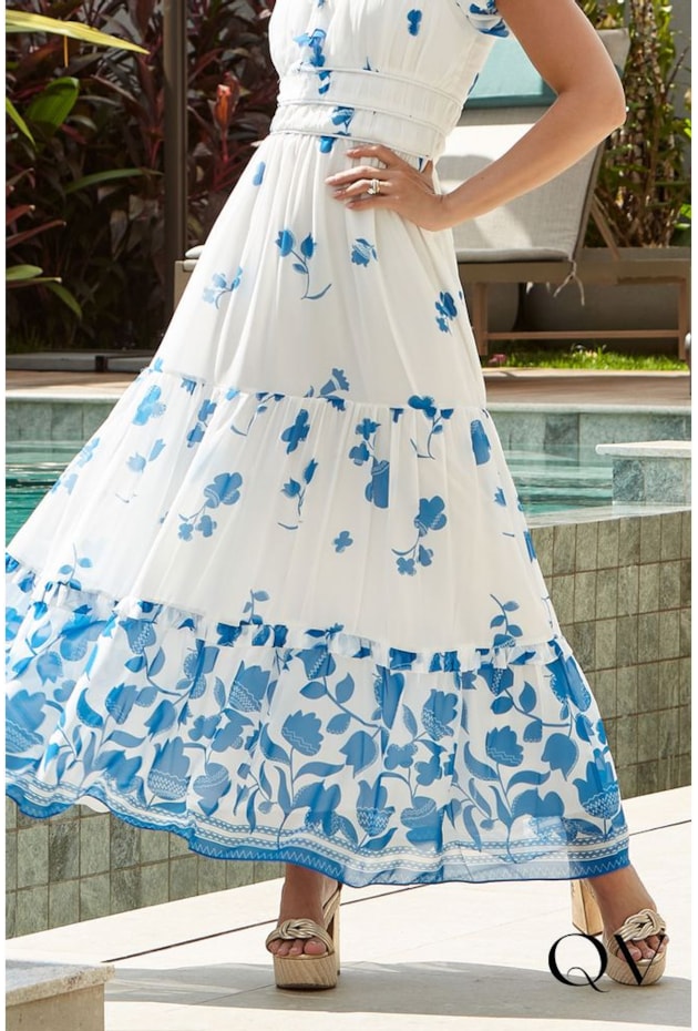 VESTIDO LONGO EM CHIFFON FLORAL AZUL - LUZIA FAZZOLLI VESTIDO LONGO EM CHIFFON FLORAL AZUL - LUZIA FAZZOLLI