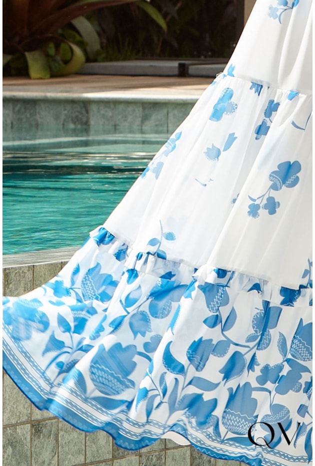 VESTIDO LONGO EM CHIFFON FLORAL AZUL - LUZIA FAZZOLLI VESTIDO LONGO EM CHIFFON FLORAL AZUL - LUZIA FAZZOLLI